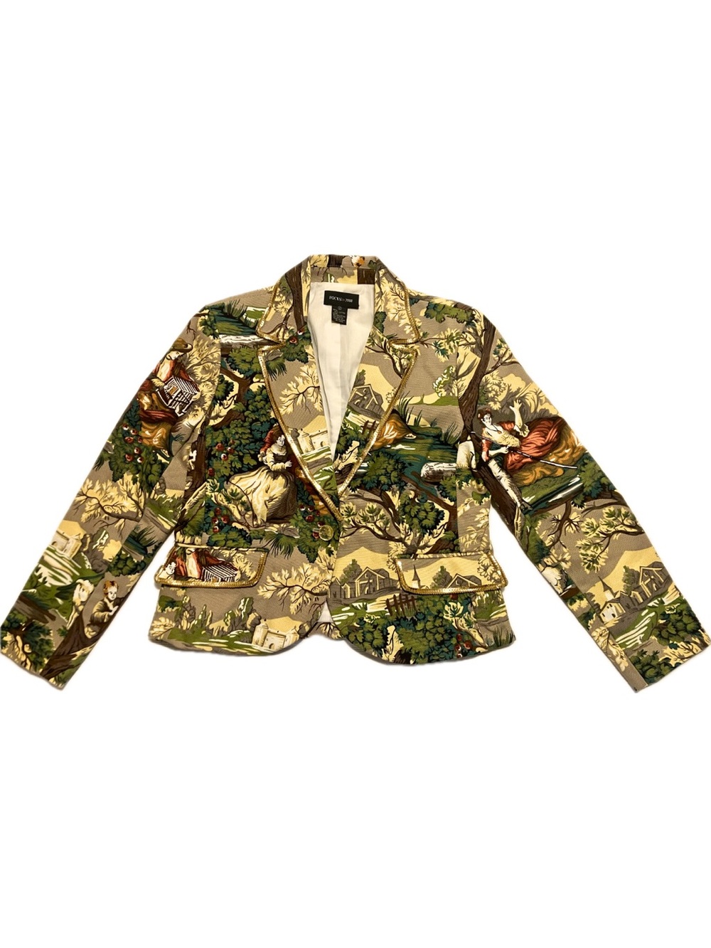 Vintage Focus 2000 Victorian Landscape Tapestry Blazer Jacket - Size 12